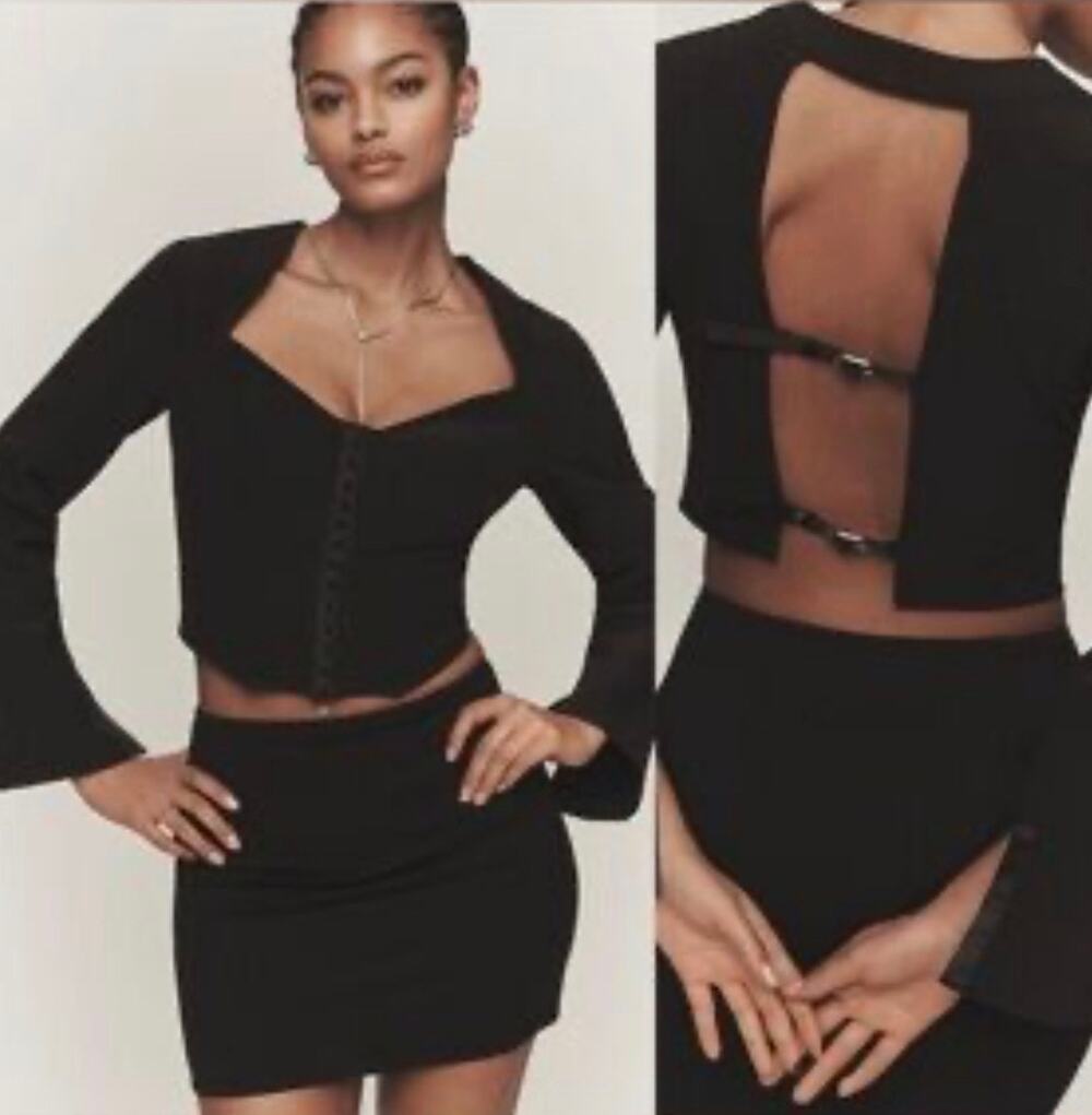 NWT $128 Anthropologie XL Black Scuba Corset Open Back Tuxedo Top Whimsygoth
